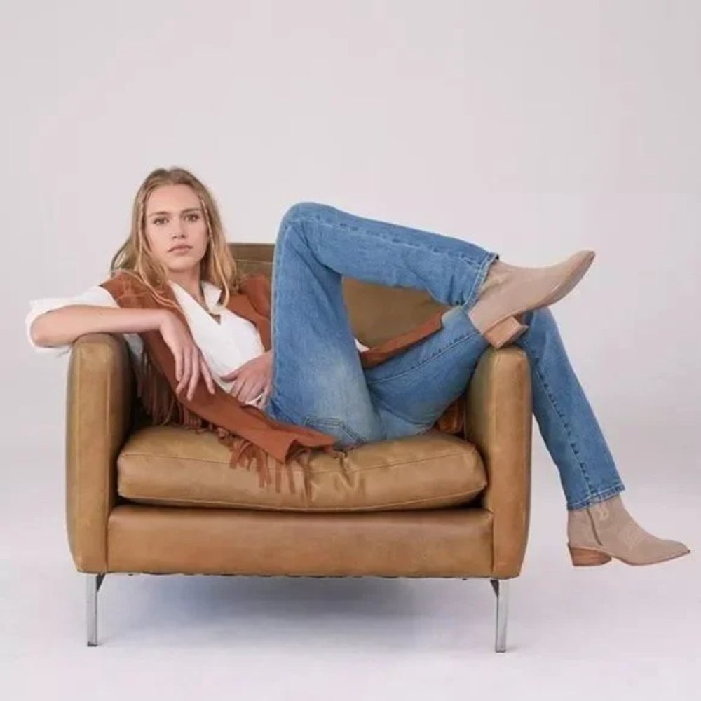 Anthropologie Silent D Women's Suede Zofie Western Boots Taupe - Picture 2 of 11